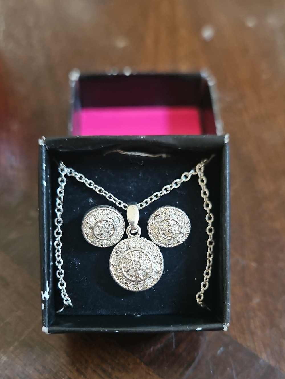 Avon Silver Pavé Crystal Circle Necklace and Earrings Set